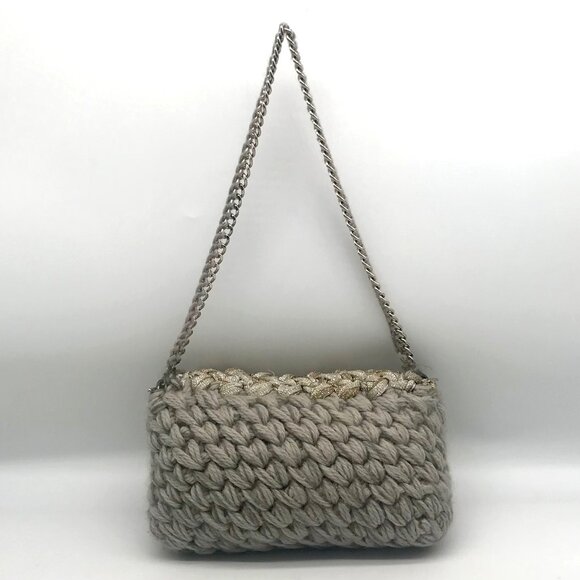 Lorenza Gandaglia Gray & Gold Lurex Crochet Flap Shoulder Bag - Picture 2 of 12